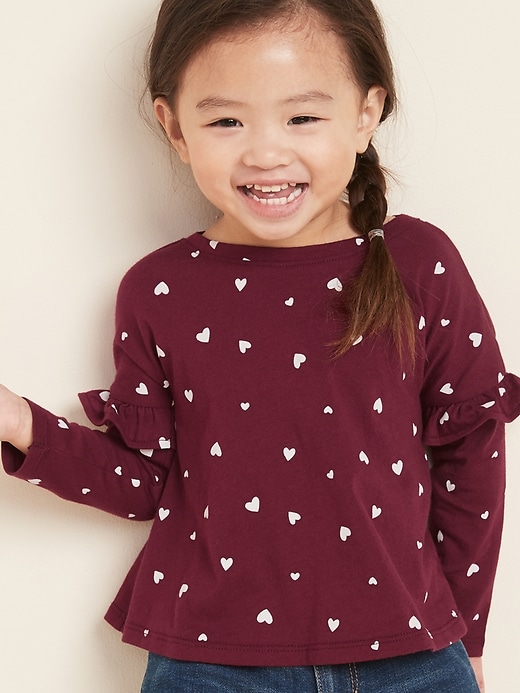 View large product image 1 of 1. Printed Jersey Ruffle-Sleeve Top for Toddler Girls