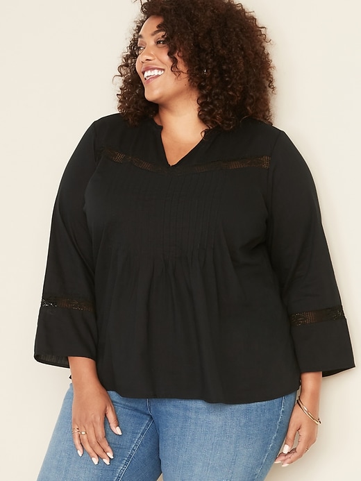Image number 1 showing, Plus-Size Lace-Trim Pintuck Blouse