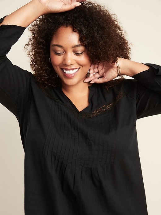 Image number 4 showing, Plus-Size Lace-Trim Pintuck Blouse