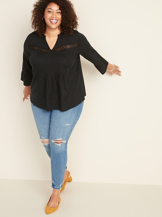 Image number 3 showing, Plus-Size Lace-Trim Pintuck Blouse