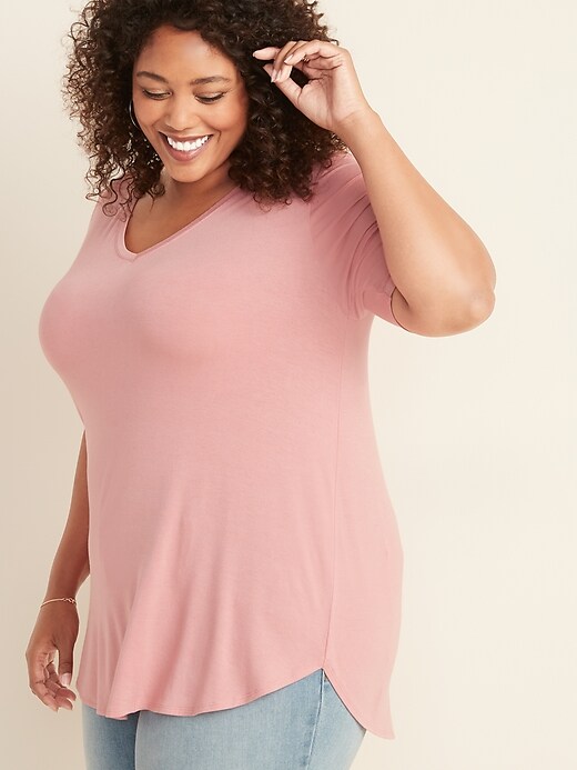 View large product image 1 of 1. Luxe Plus-Size V-Neck Tunic Tee
