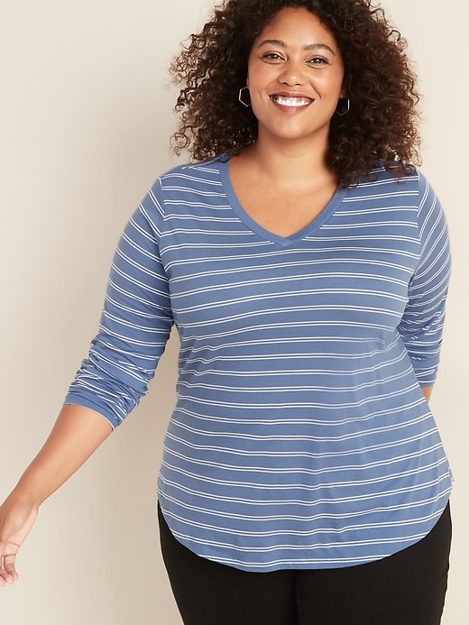 View large product image 1 of 1. EveryWear Striped V-Neck Plus-Size Tee