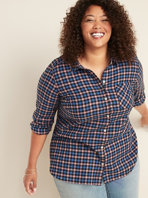 View large product image 1 of 1. Plaid Flannel No-Peek Plus-Size Classic Shirt