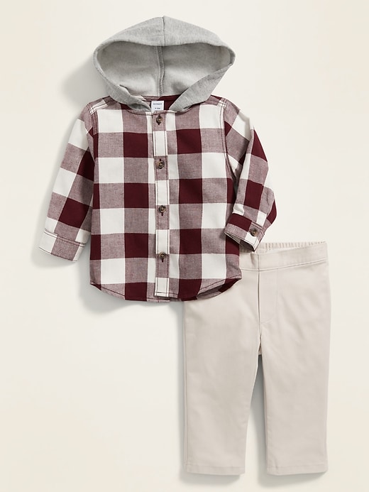 View large product image 1 of 2. Hooded Plaid Shirt and Solid Pants Set for Baby