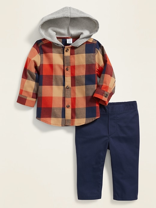 View large product image 1 of 1. Hooded Plaid Shirt and Solid Pants Set for Baby