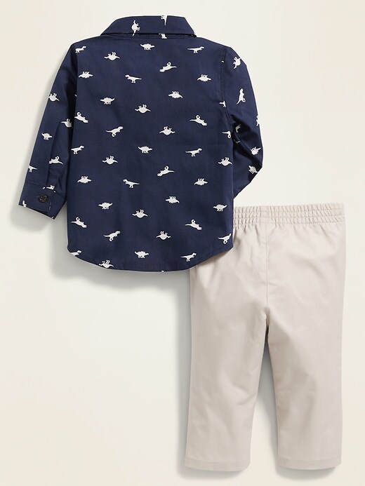 View large product image 2 of 2. Dino-Print Poplin Shirt and Twill Pants Set for Baby