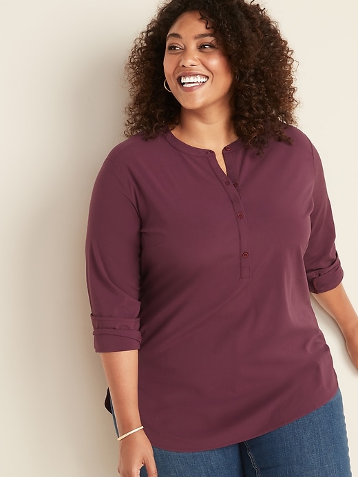 View large product image 1 of 1. No-Peek Button-Front Plus-Size Popover Stretch Tunic