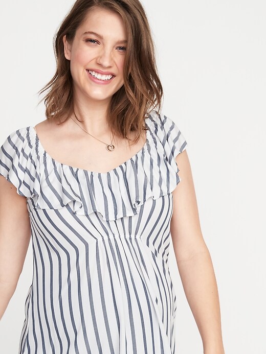Image number 4 showing, Maternity Striped Ruffle V-Neck Blouse