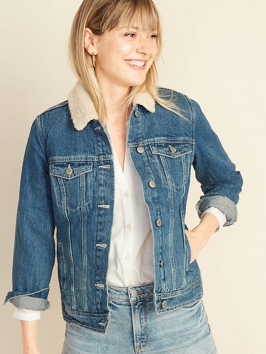 Image number 1 showing, Sherpa-Lined Jean Jacket For Women