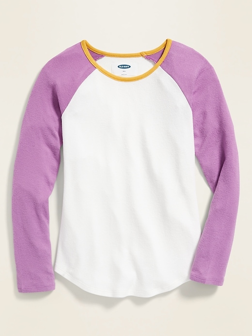 View large product image 1 of 1. Plush-Knit Raglan-Sleeve Tee for Girls