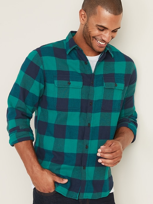 View large product image 1 of 1. Regular-Fit Built-In Flex Plaid Flannel Shirt