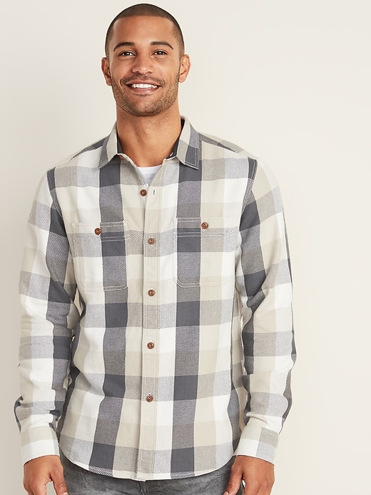 View large product image 1 of 1. Regular-Fit Plaid Pocket Shirt