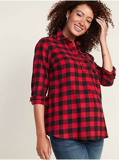 Maternity Plaid Flannel Popover Shirt