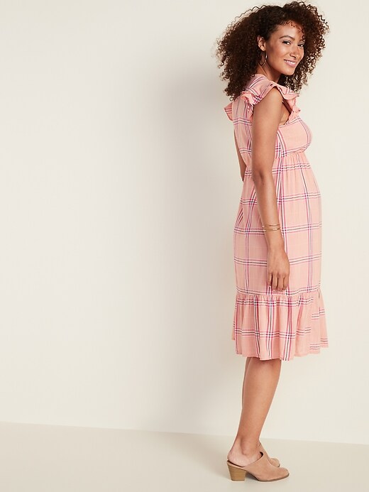 Image number 2 showing, Maternity Ruffle-Trim Tiered Plaid Midi Dress
