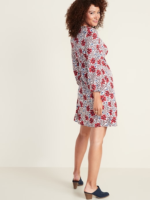 Image number 2 showing, Maternity Waist-Defined Wrap-Front Floral Dress
