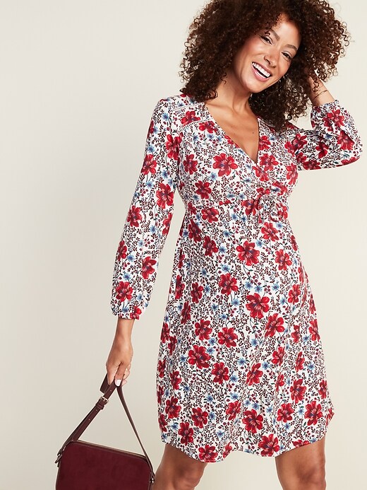 Image number 3 showing, Maternity Waist-Defined Wrap-Front Floral Dress