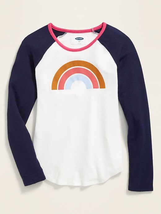 View large product image 1 of 2. Graphic Plush-Knit Raglan-Sleeve Tee for Girls