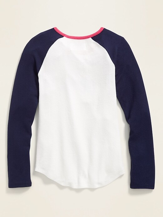 View large product image 2 of 2. Graphic Plush-Knit Raglan-Sleeve Tee for Girls