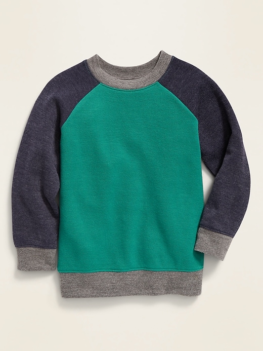View large product image 1 of 1. Color-Blocked French-Rib Raglan Pullover for Toddler Boys
