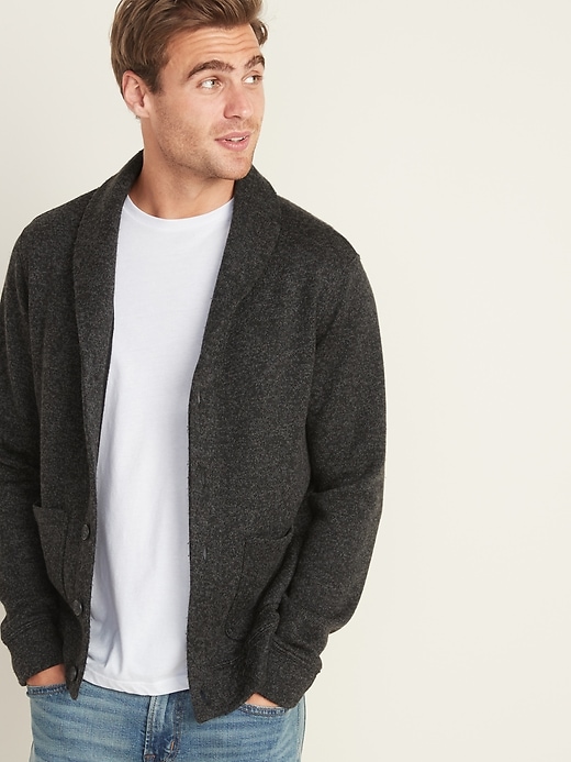 Image number 1 showing, Shawl-Collar Button-Front Sweater-Fleece Cardigan