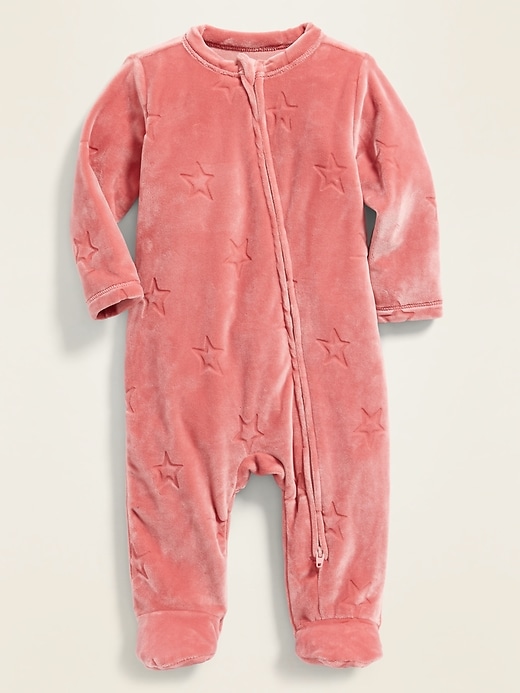 View large product image 1 of 1. Velour Debossed-Star Footed One-Piece for Baby