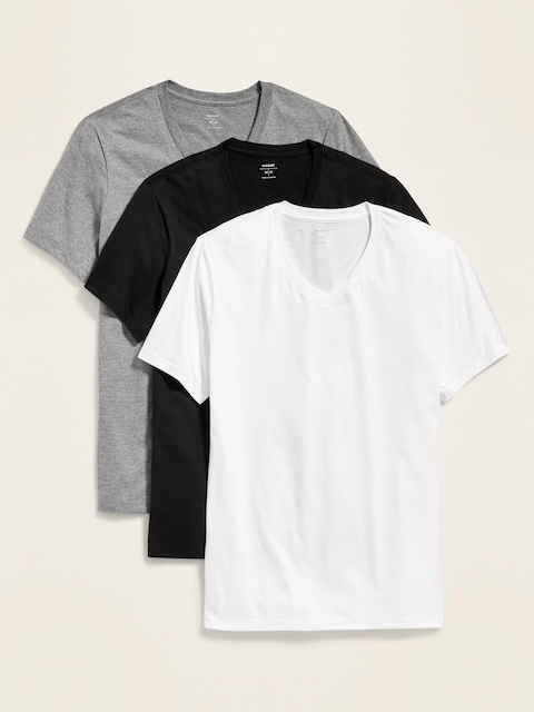 Go-Dry V-Neck T-Shirt 3-Pack - White/Black/Heather Gray
