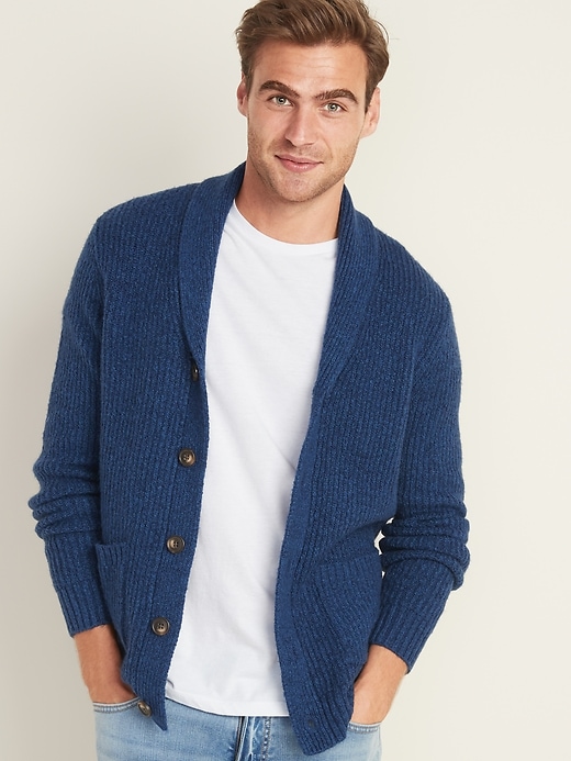 View large product image 1 of 1. Thick-Textured Shawl-Collar Cardigan