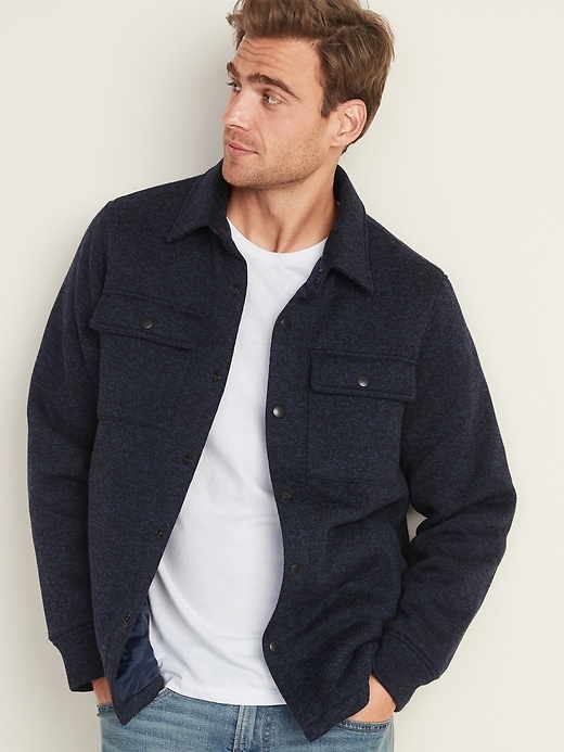 View large product image 1 of 1. Fleece-Knit Snap-Front Shirt Jacket
