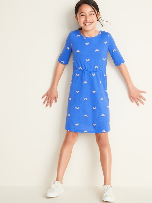 View large product image 1 of 3. Fit & Flare 1/2-Sleeve Jersey Dress for Girls
