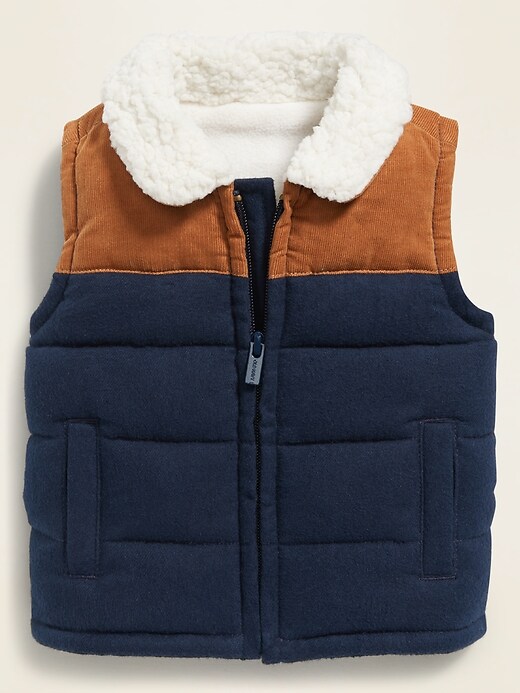 View large product image 1 of 2. Sherpa-Collar Corduroy/Flannel Quilted Vest for Baby