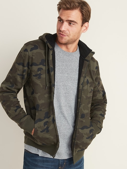 Image number 1 showing, Camo-Print Sherpa-Lined Zip Hoodie