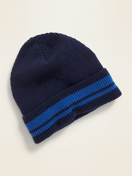 View large product image 1 of 1. Striped Rolled-Cuff Beanie