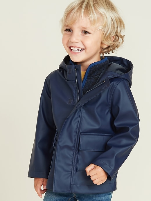 View large product image 1 of 4. Water-Resistant Hooded Rain Jacket for Toddler Boys