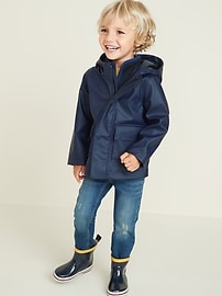 View large product image 3 of 4. Water-Resistant Hooded Rain Jacket for Toddler Boys