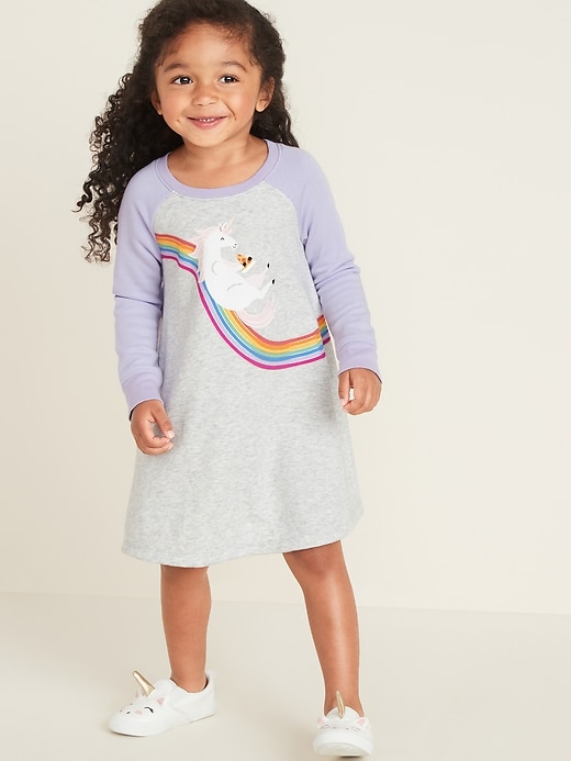 View large product image 1 of 4. Unicorn-Graphic French-Terry Swing Dress for Toddler Girls