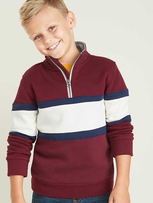 View large product image 1 of 1. Color-Blocked 1/4-Zip Mock-Neck Pullover For Boys