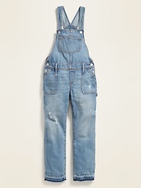 View large product image 3 of 3. Distressed Let-Down Hem Jean Overalls for Girls