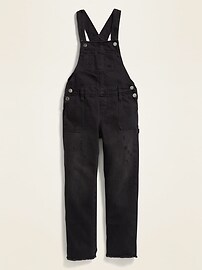 View large product image 3 of 3. Distressed Raw-Hem Black Jean Overalls for Girls