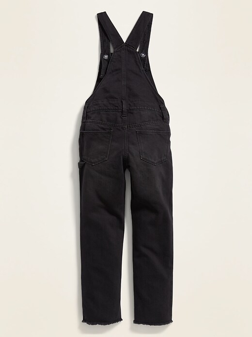 View large product image 2 of 3. Distressed Raw-Hem Black Jean Overalls for Girls