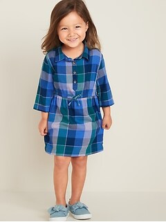 Plaid Twill Shirt Dress for Toddler Girls