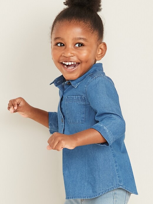 View large product image 1 of 4. Chambray 3/4-Sleeve Tunic Shirt for Toddler Girls