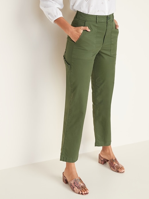 View large product image 1 of 1. High-Waisted Slim Wide-Leg Cropped Utility Chinos For Women