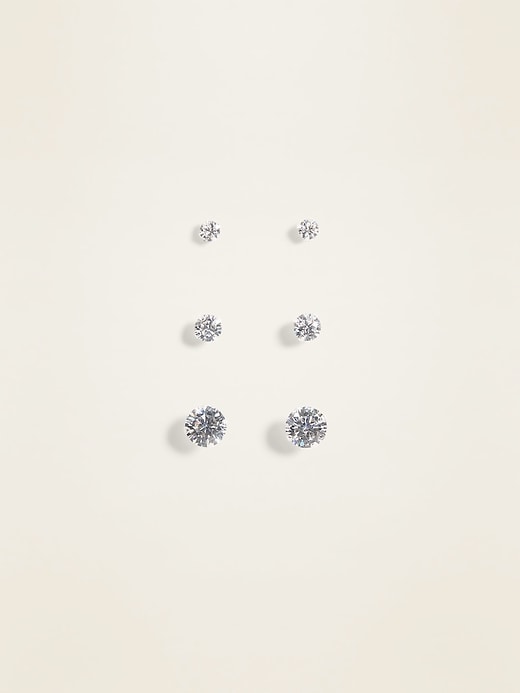 Sterling Silver Zirconia Stud Earrings 3-Pack For Women