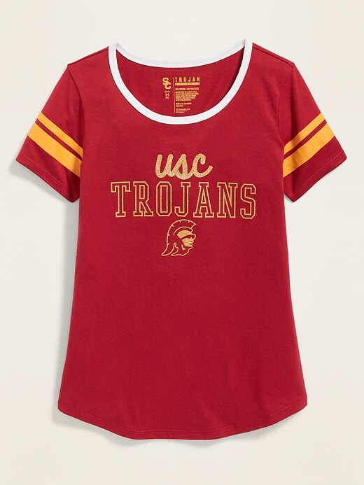 View large product image 1 of 1. College-Team Graphic Sleeve-Stripe Tee for Girls