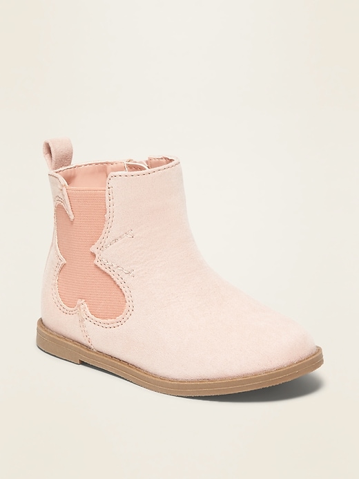 View large product image 1 of 4. Faux-Suede Butterfly-Cut-Out Chelsea Boots for Toddler Girls