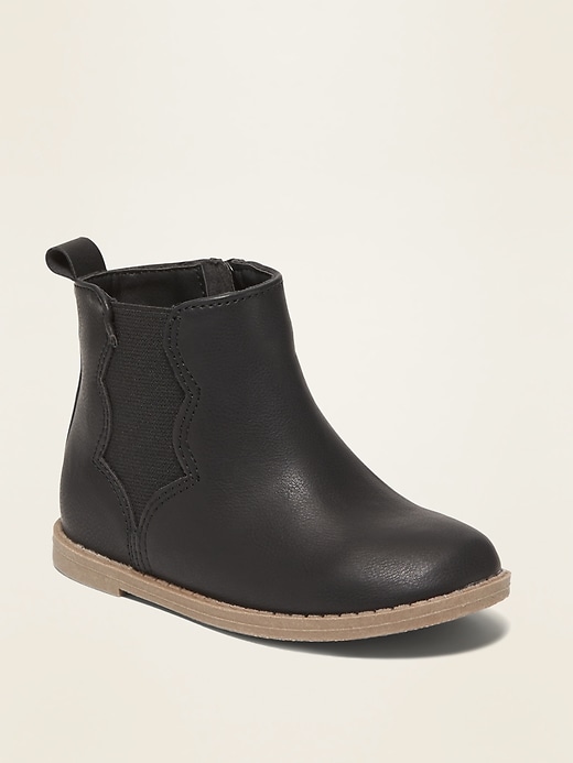 View large product image 1 of 4. Faux-Leather Scalloped Chelsea Boots for Toddler Girls