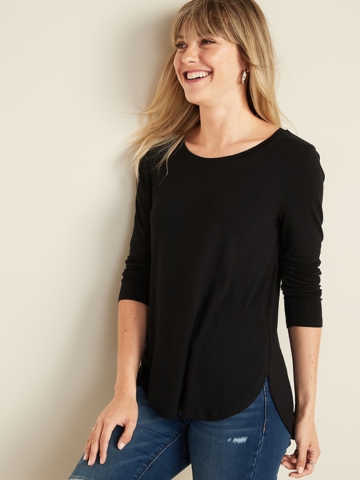 View large product image 1 of 1. Luxe Bracelet-Sleeve Hi-Lo Hem Tee for Women
