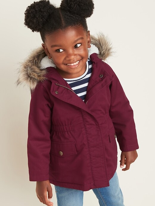 View large product image 1 of 1. Hooded Faux-Fur Trim Twill Parka for Toddler Girls