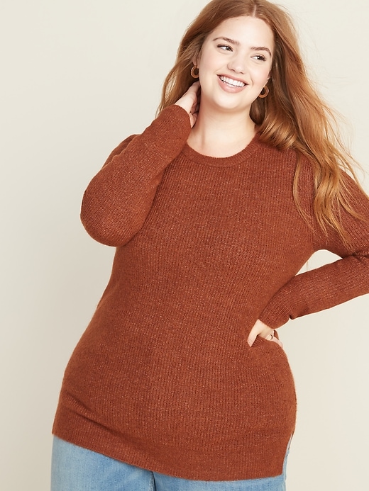 View large product image 1 of 1. Soft-Brushed Shaker-Stitch Plus-Size Sweater