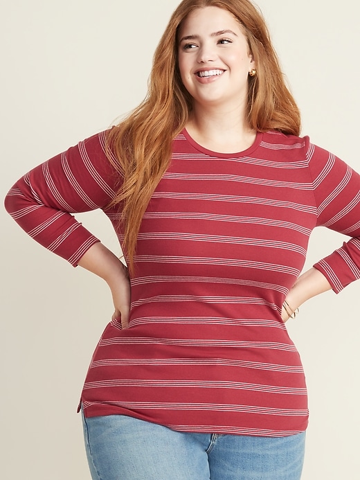 View large product image 1 of 1. Slim-Fit Striped Rib-Knit Plus-Size Tee